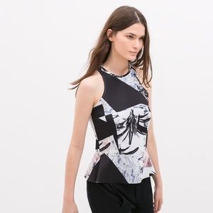 Zara Print Sleeveless Peplum Top